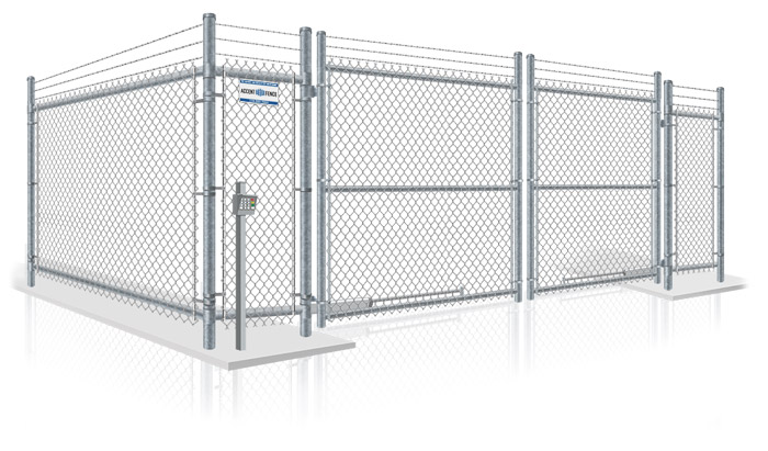 Commercial chain link security gate with barbed wire installation company in the Atlanta Georgia area.
